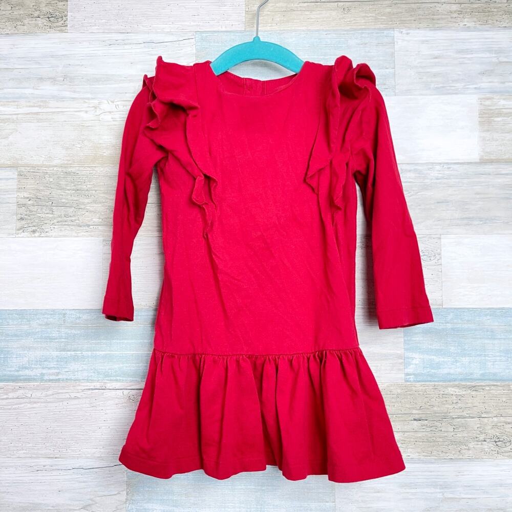 Ralph Lauren Ruffle Drop Waist Dress Red Jersey Knit Toddler Girl 18M 18 Months